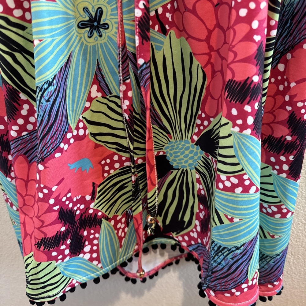 Tracy Negoshian Womens XL Floral Pompom Trim 3/4 Sleeve Tiana Dress Blooming NWT - Picture 4 of 10